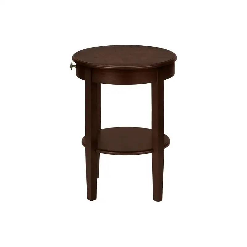 Round 2-Tier Accent Side Table, Nightstand, Brown Veneer, Transitional Design for Bedroom & Living Room