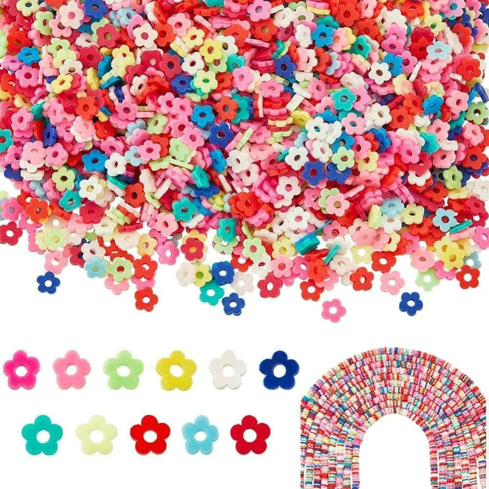 4600pcs Flower Heishi Beads 6mm Vinyl Disc Beads Flat Floral Polymer Clay Beads for Hawaiian Earring Choker Anklet Bracelet