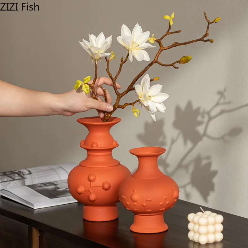 Small Mouthed Ceramic Vase Ornament Art Flower Utensils Decorative Vases Flower Arrangement Dried Flowers Vase Hydroponic Vases