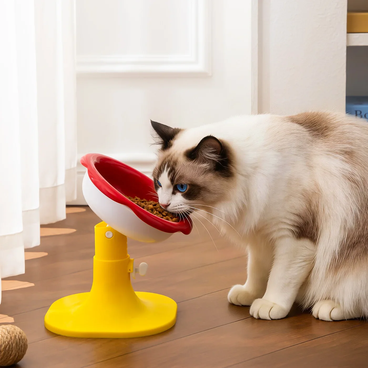 Elevated Ceramic Cat Bowl Tilted Anti-Black Chin Pet Feeder Adjustable 13.3-17.5cm Neck Protection Dog Feeding Bowl 350ml