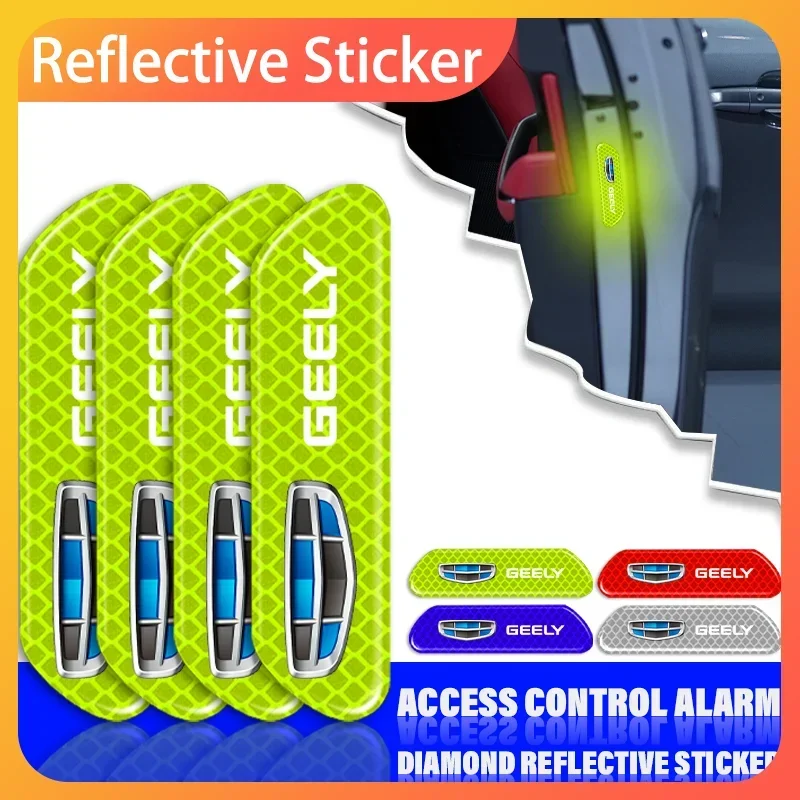 

4PCS Reflective Car Door Sticker Safety Opening WarningFor Geely Boyue Coolray Sx11X6 EX7 Emgrand X7 GC6 Car Goods