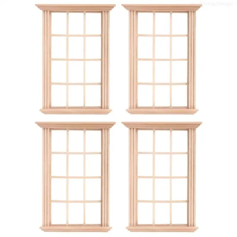 Practical 4 Pieces Sturdy Dollhouses Window 1 12 Scale Miniature Child Model Home Accessories for Decoration F1FB