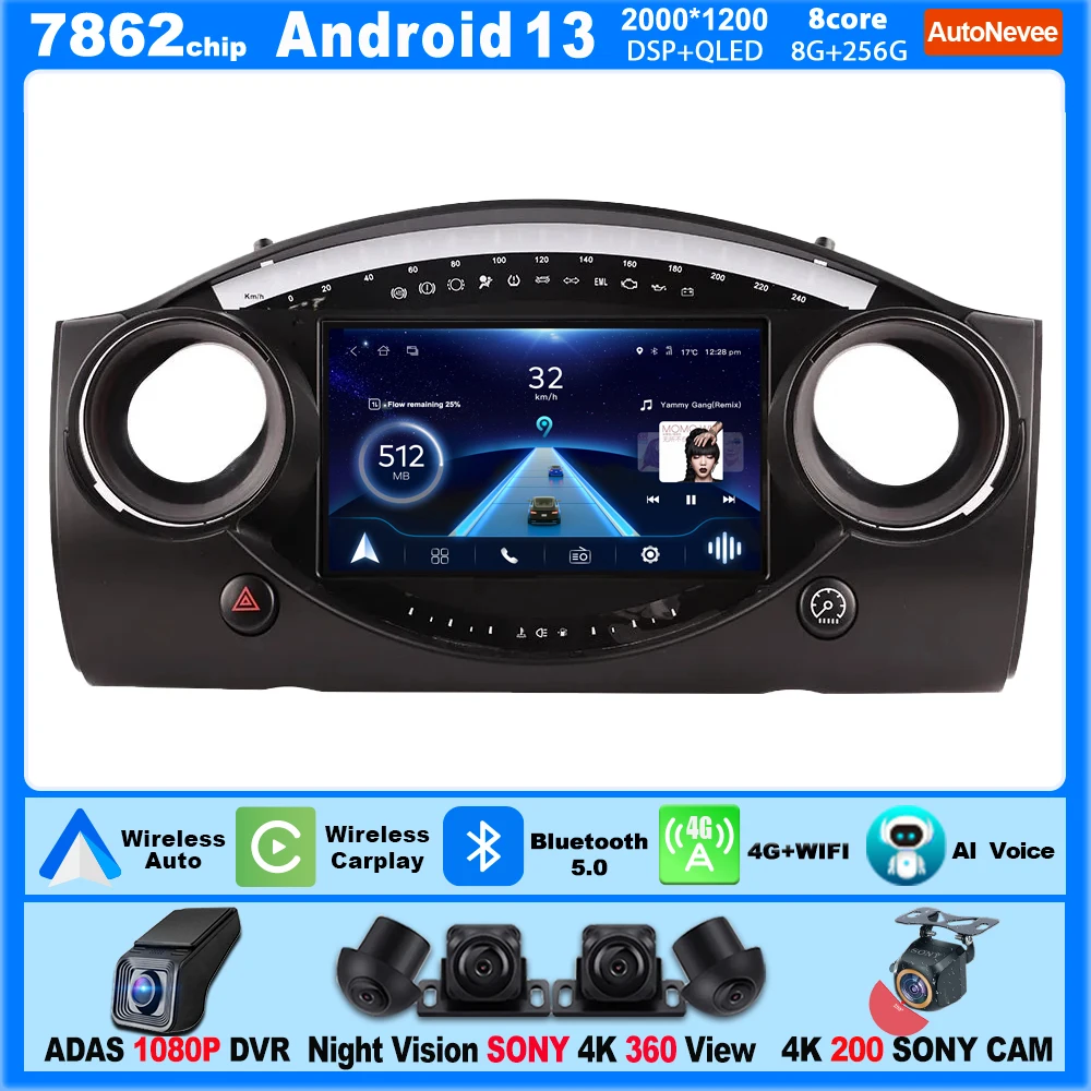 

Wireless Android Carplay For BMW Mini Cooper S R50 R52 R53 2004-2007 Car Radio Multimedia Video Player Camera 5G Wifi Display