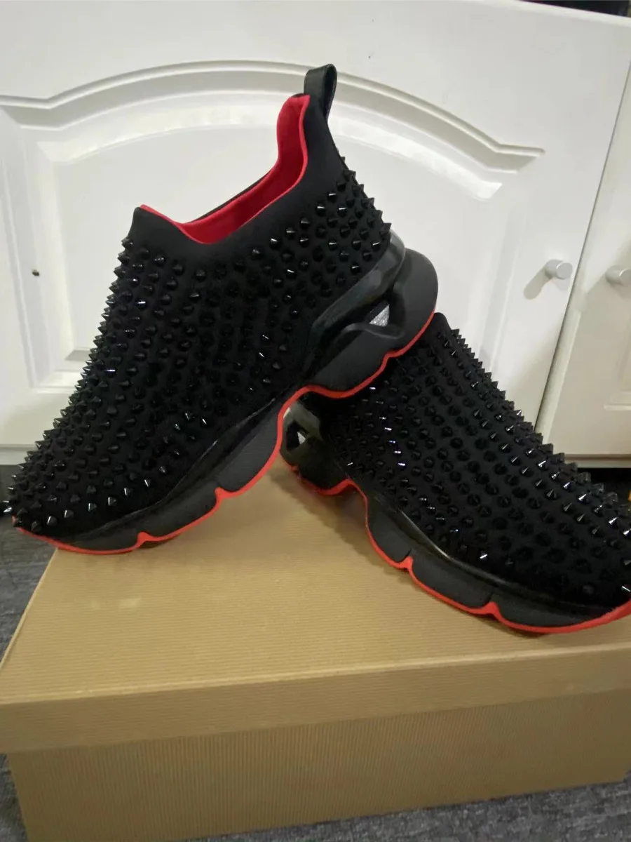 

2025 Spring New Couple Red Bottom Sports Shoes Thick Bottom Elastic Band Non-slip Wear-resistant Rivets Casual Men Women Shoes