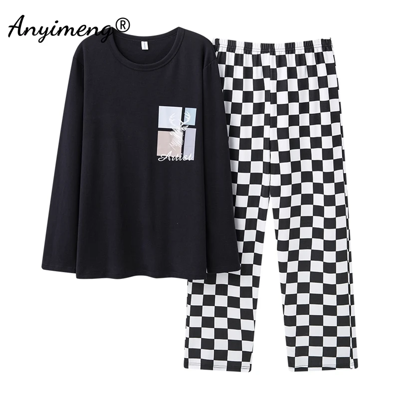 L-5XL Plus Size Autumn Winter Cotton Sleepwear Elegant Nightwear Men's Pajamas O-neck Fashion Home Suit Fashion Loungewear