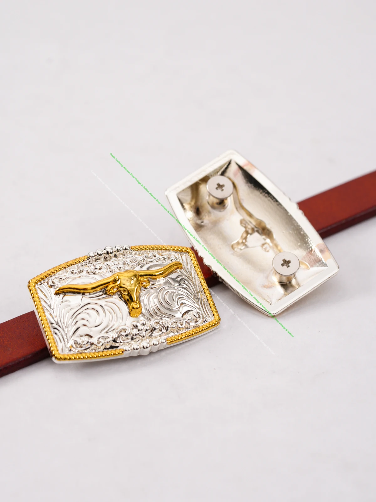 5pc 46*30mm AMERICAN WESTERN TEXAS COWBOY COWGIRL BULL HORN TACK GOLD SILVER LONGHORN ROPE HORSE SADDLE Leather Craft CONCHO SET