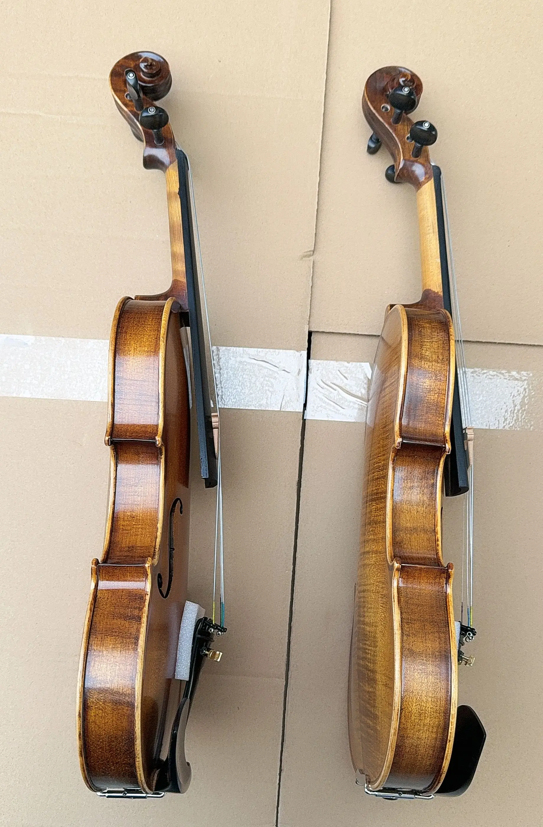 Tonpling 4/4 Professional Handcrafted Antique Matte Stripes Violin with Natural Flamed Maple Spruce Plate And Ebony Parts