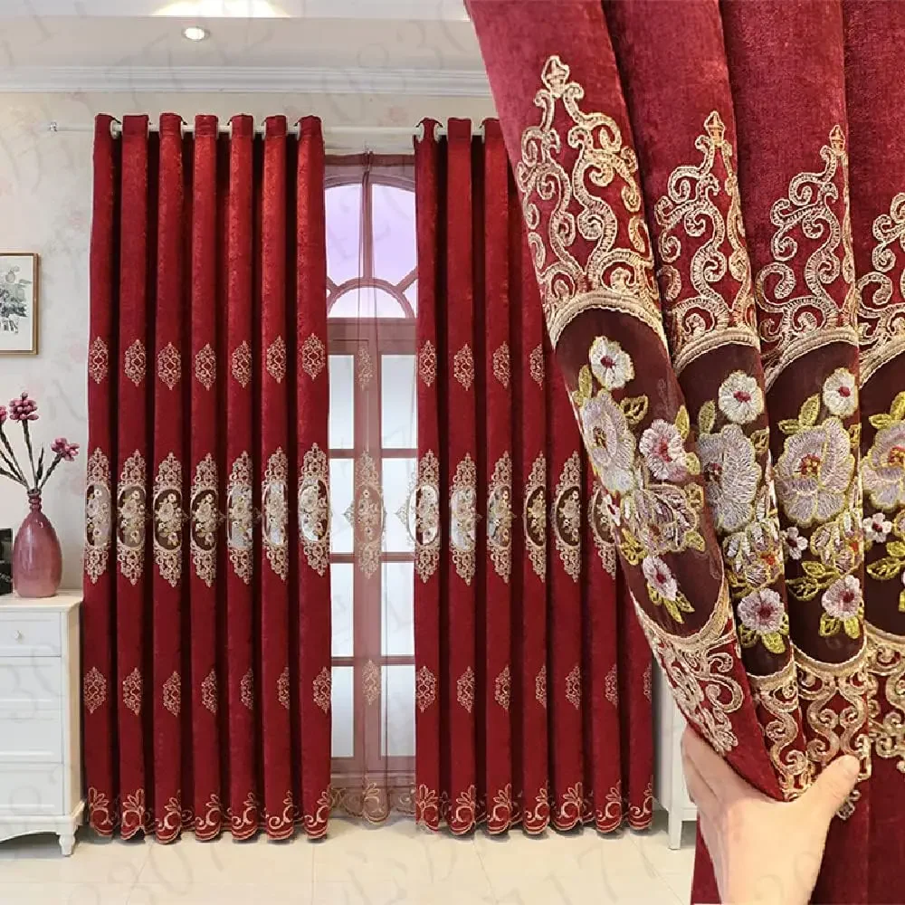 

1 Panel 130cm width European Luxury Jacquard Hollow Curtain Embroidered Chenille Curtain for Living Room Bedroom