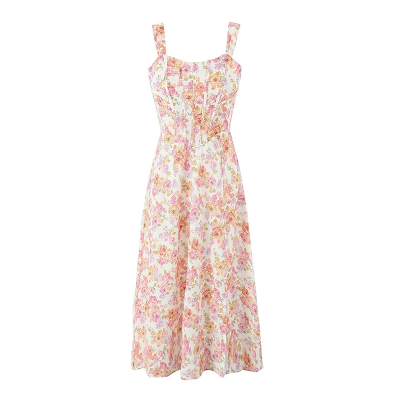 Corpiño Floral para mujer, vestido moldeador de cintura, vendaje con cordones en la espalda, vestido de verano para vacaciones, bata de fiesta