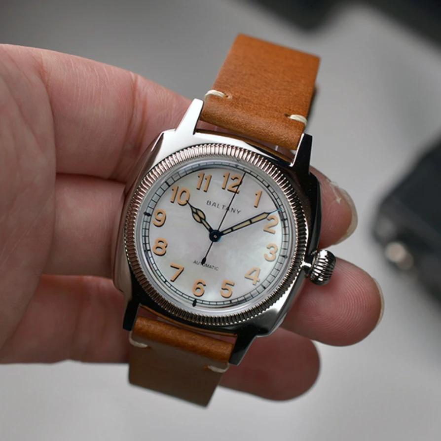 Baltany Men Pilot Watch 36mm Square Automatic Mechaical Wristwatch Bubble Sapphire 200M Waterproof Luminous Miyota9015