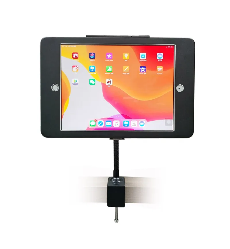 Flexible house ipad security lock tablet table mount flat pc display enclosure computer lock case with clamp for 10.2 inch Ipad