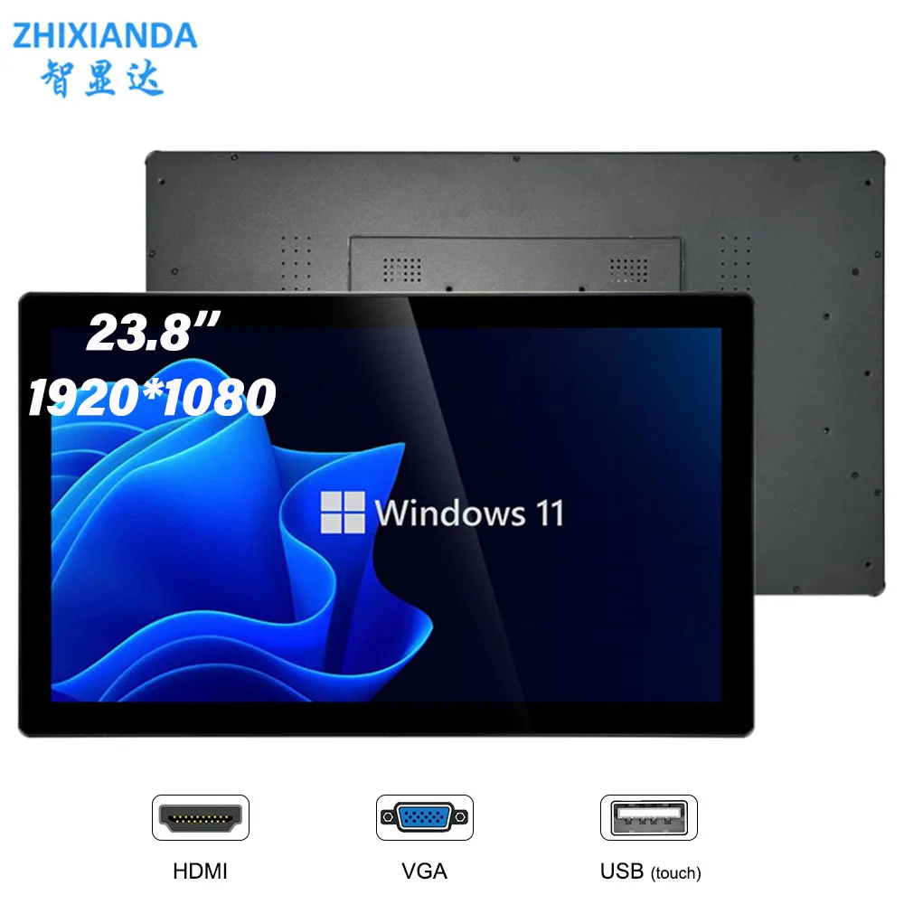 

23.8 inch 1080P LCD Capacitive Touch Display Waterproof Flat Screen Industrial Grade Metal Shell Monitor with HDMI VGA Inport