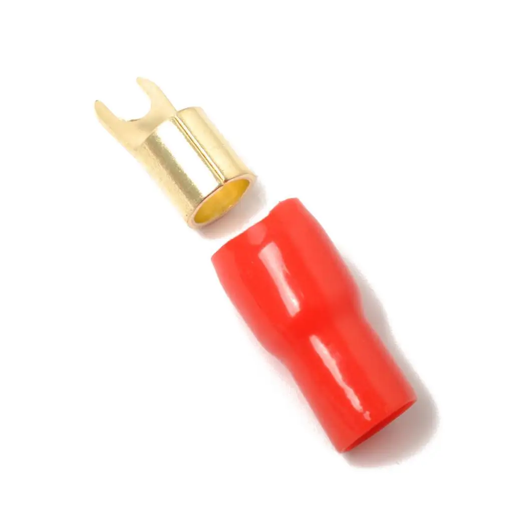 4 Gauge Fork Terminal Black Red Gold Plated Wire End Connector Kit for Automotive Power Ground Distribution