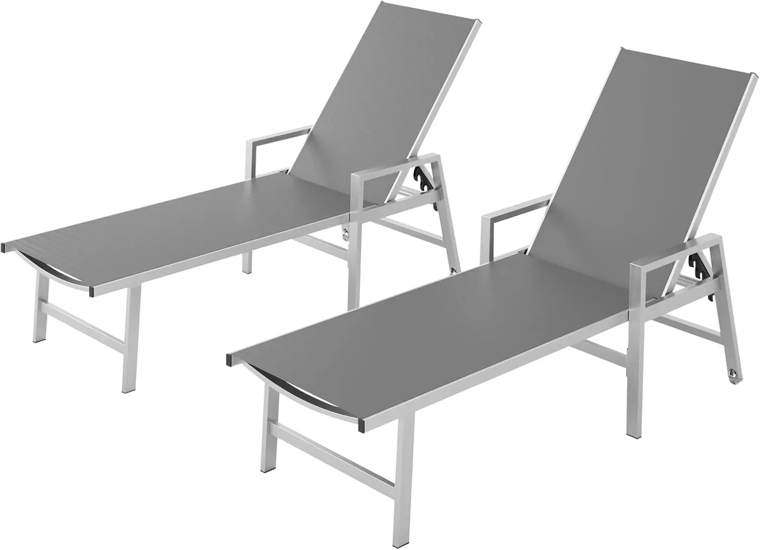 Set of 2 Five-Position Adjustable Recliner, Outdoor Beach Lounge Chairs for Poolside, Patio, Deck, Yard, Dark Gray