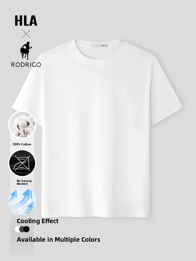 Cooling Iron-Free HLA Rodrigo Collaborative Edition Summer New High-Thread Count Men's Short-Sleeve T-Shirt Casual Style Cott...