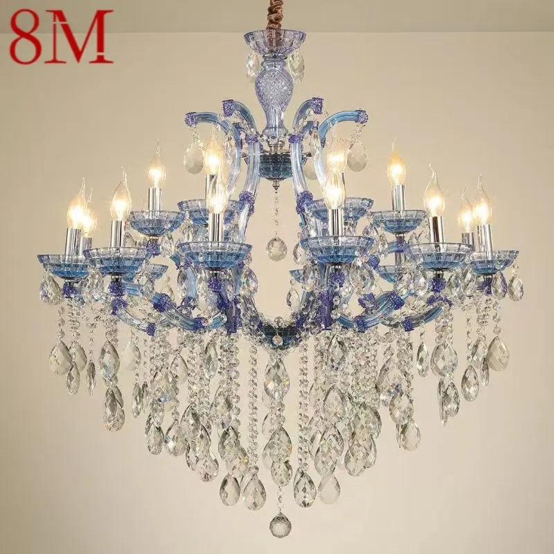 

8M LuxuriousCandle Pendent Lamp European Style Crystal Lamp Art Living Room Restaurant Villa Staircase Duplex Building