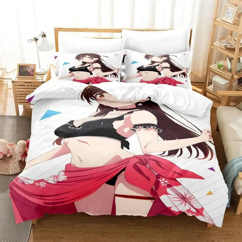 New Anime Kawaii girls Rent-A-Girlfriend Chizuru Bedding Sets,Girls bed supplies set duvet cover bed comforter set bedding set