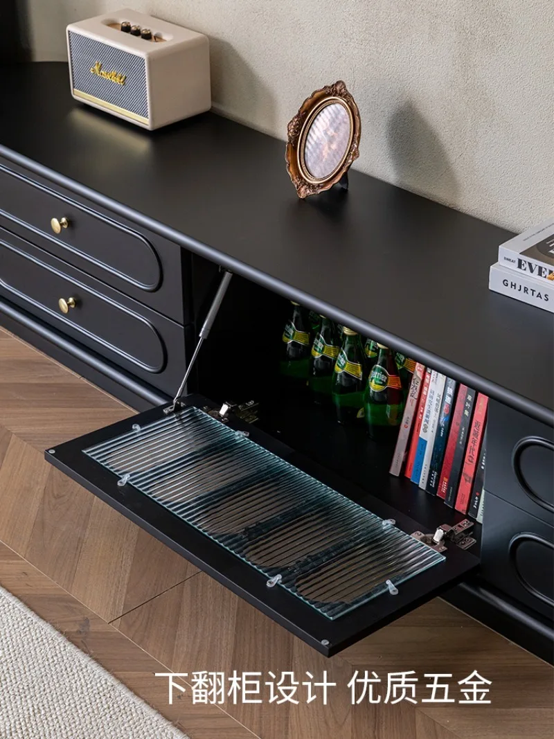 خزانة تلفزيون من الخشب الصلب، تخزين وتخزين فرنسية عالية الطابق، شقة صغيرة متكاملة، غرفة المعيشة، طاولة القهوة المنزلية، التلفزيون #3