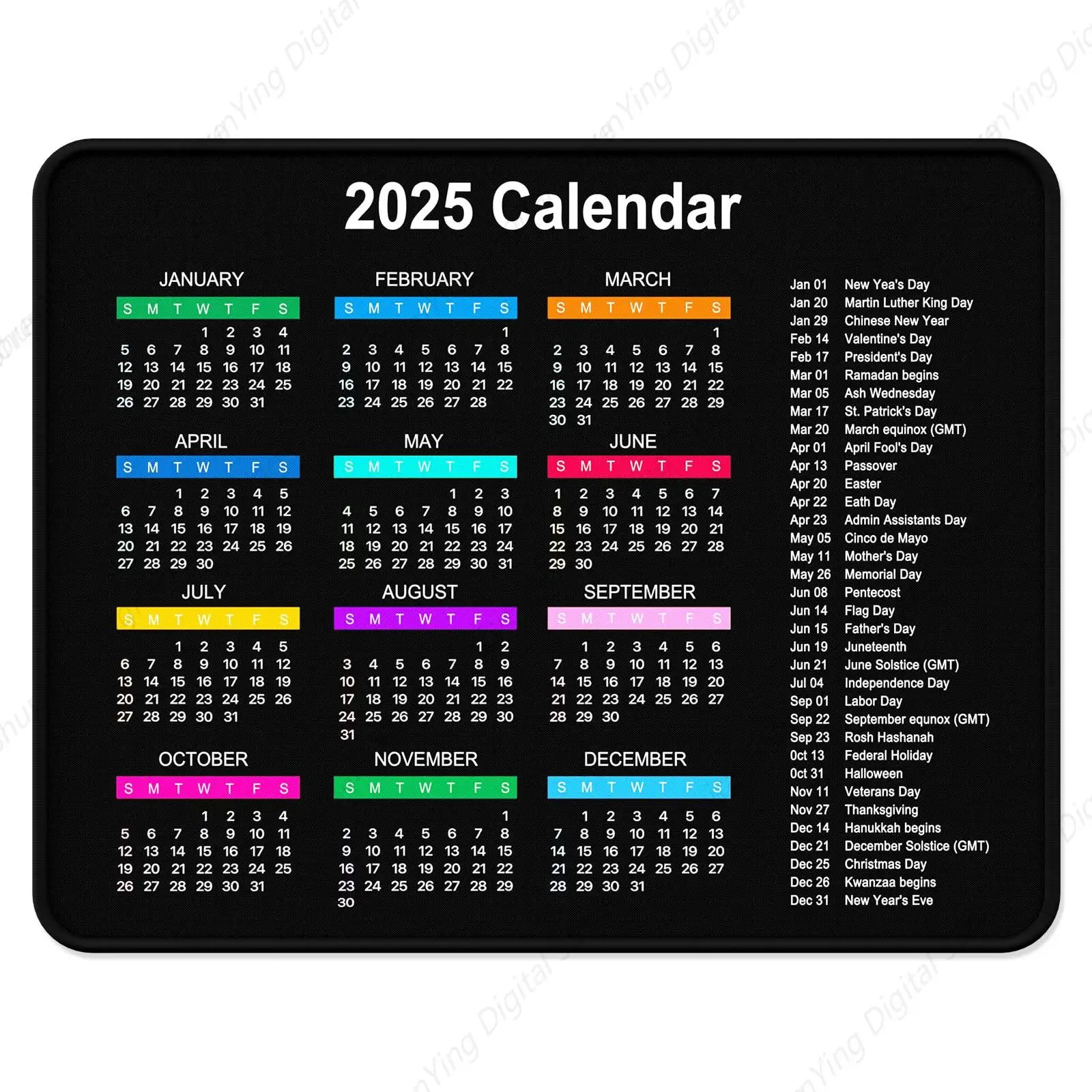 

New Year's 2025 Calendar Mouse Pad Anti Slip Rubber Smooth Surface Suitable For Gaming Office And Laptop Computers 25*30cm