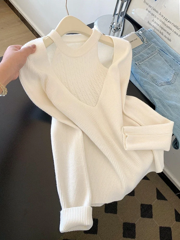 

Вязаный топ Dopne Sweet Girl больших размеров с длинными рукавами и V-образным вырезом, однотонный, красная серия, свободный крой, полиэстер