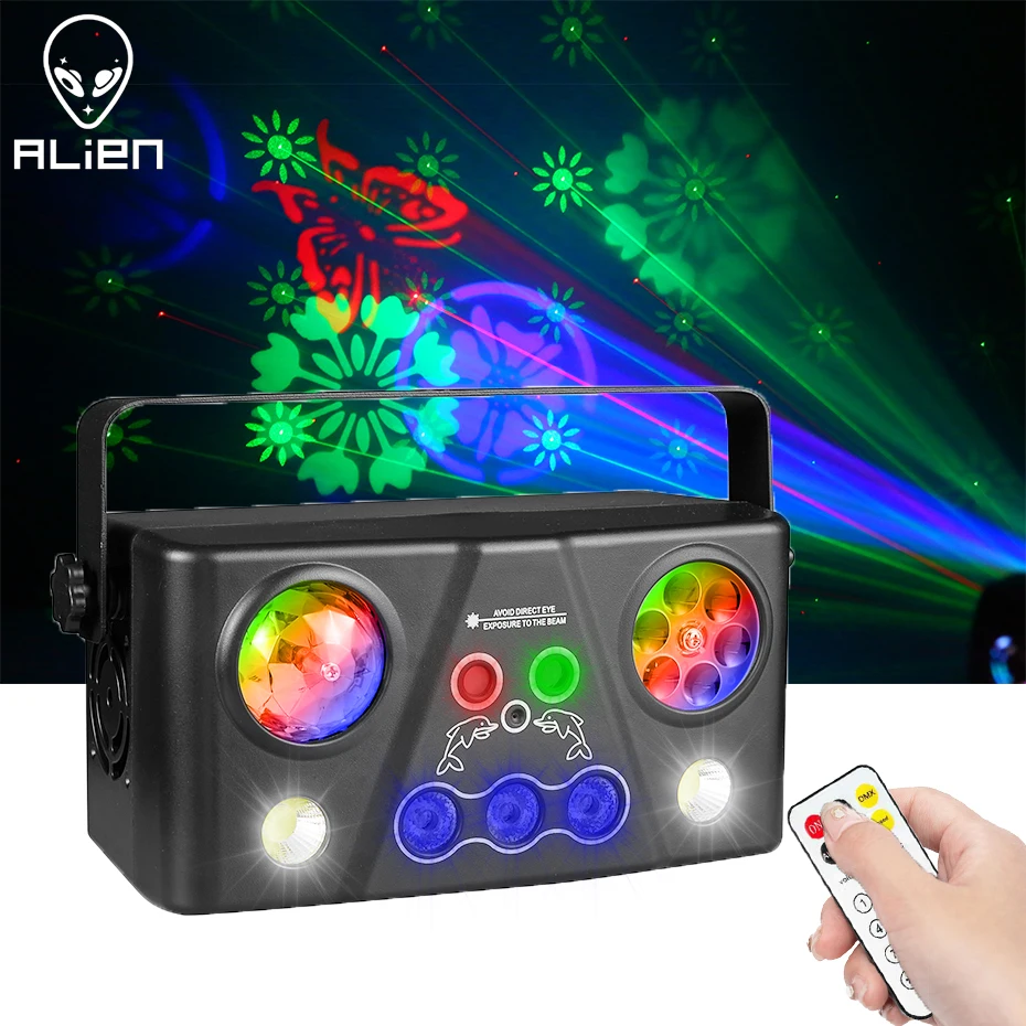 ALIEN DJ Disco 5in1 LED RGB Dyeing Magic Ball Stage Laser Party Light Effect DMX Sound Active for Bar Holiday Wedding Dance Lamp