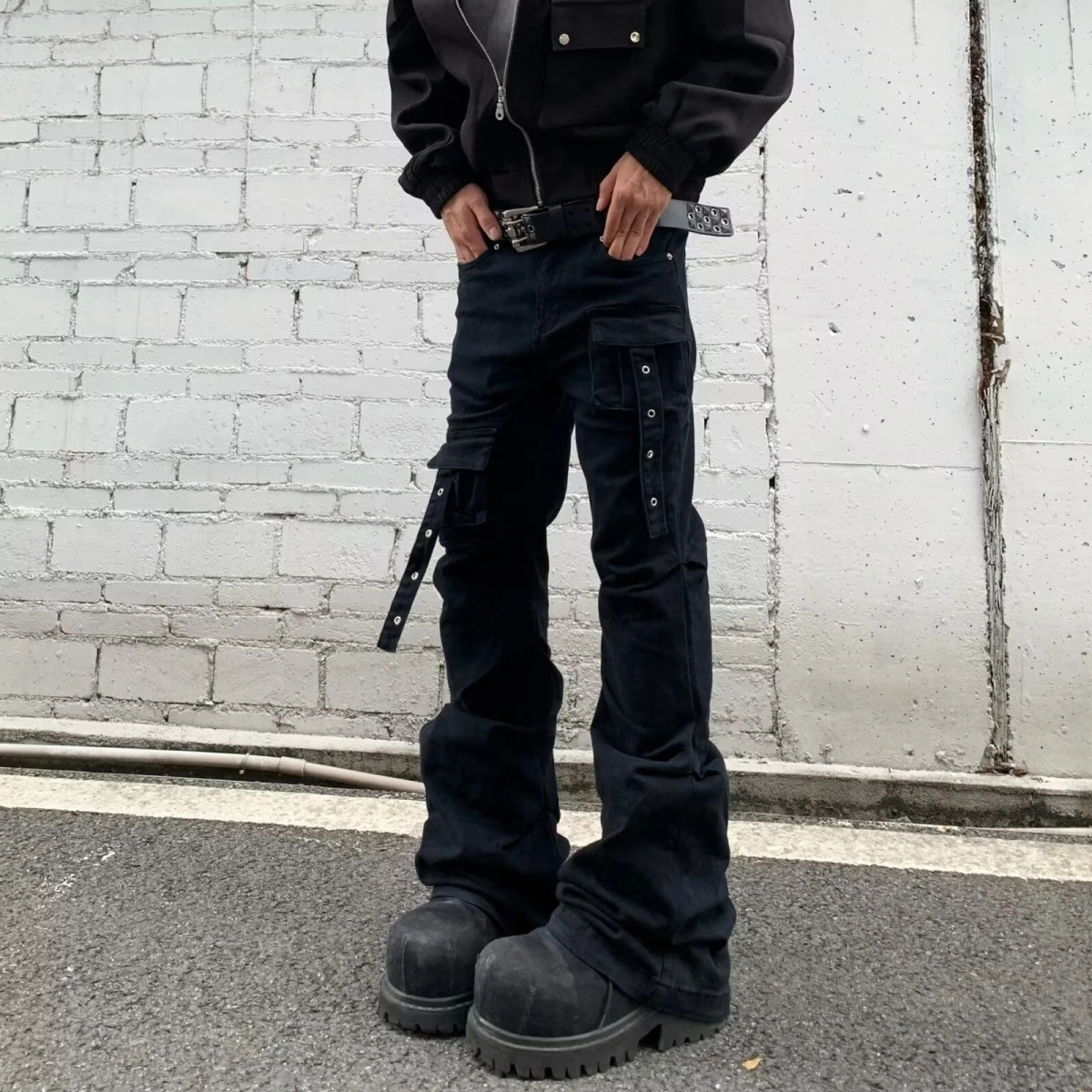 Bla Bell Bot Workwear Pants Casual American High Street Sle Men's Jeans Loose Fit Bell Cuff Denim Trousers for Autumn ...