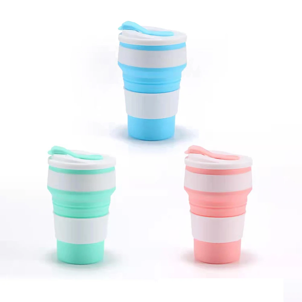 

12 Oz Reusable Silicone Collapsible Cups with Lid for Camping 350ml 500ml Portable Folding Coffee Cups for Travel
