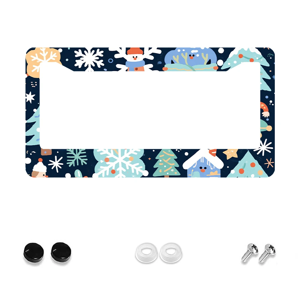 

1pc Blue and White Snowman Pattern 2 Hole License Plate Frame, Aluminum Material, 6x12 Inches, with Screw Set, Cartoon Fun Car