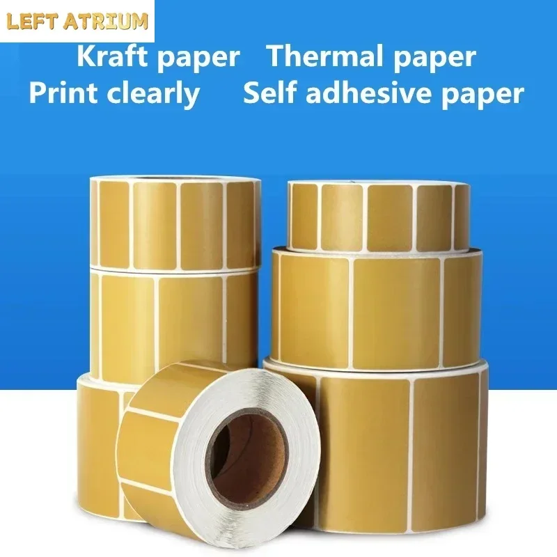 Kraft Paper Brown Thermal Sensitive Label Printing Paper Waterproof Oil Proof Bar Code Print Autohesion Identification Stickers