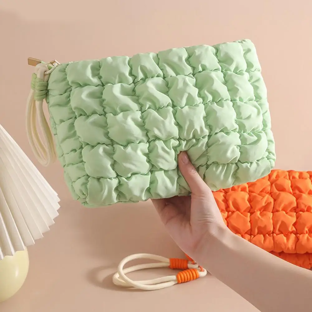 

Women Bubble Cosmetic Handbag Travel Organizer Makeup Lipsticks Cotton Pouch Fashion Large Capacity Zipper Bag For Girls Handbag