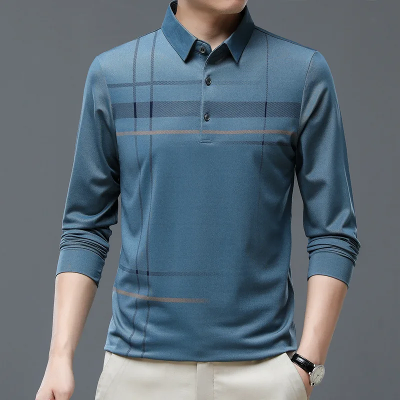 

2023 New Spring and Autumn Fashion Trend Stripe Polo Button Thin Long Sleeve Loose Relaxed Men's Comfortable Versatile Tops