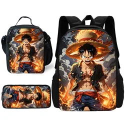 3 pcs set For L-Luffys Child School Backpack with Lunch Bags ,Pencil Bags ,School Bags For Roronoas Zoros for Boy Girl