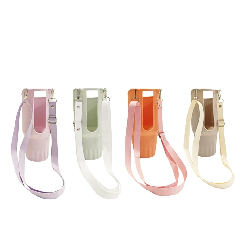 Smart-Silicone Water Bottle Carrier Bag With Phone Pocket For Stanley Cups 40Oz,With Adjustable Strap