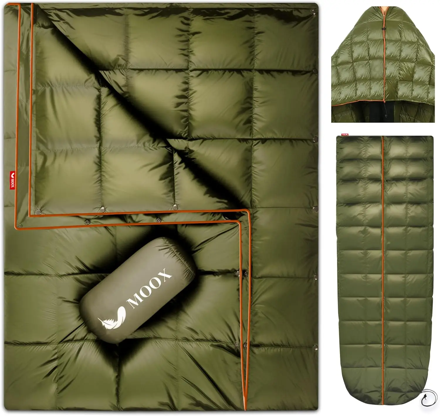 Ultralight Waterproof Down Camping Quilt, 55x79 Inches, Green Orange - Portable Warm Blanket for Hiking and Travel
