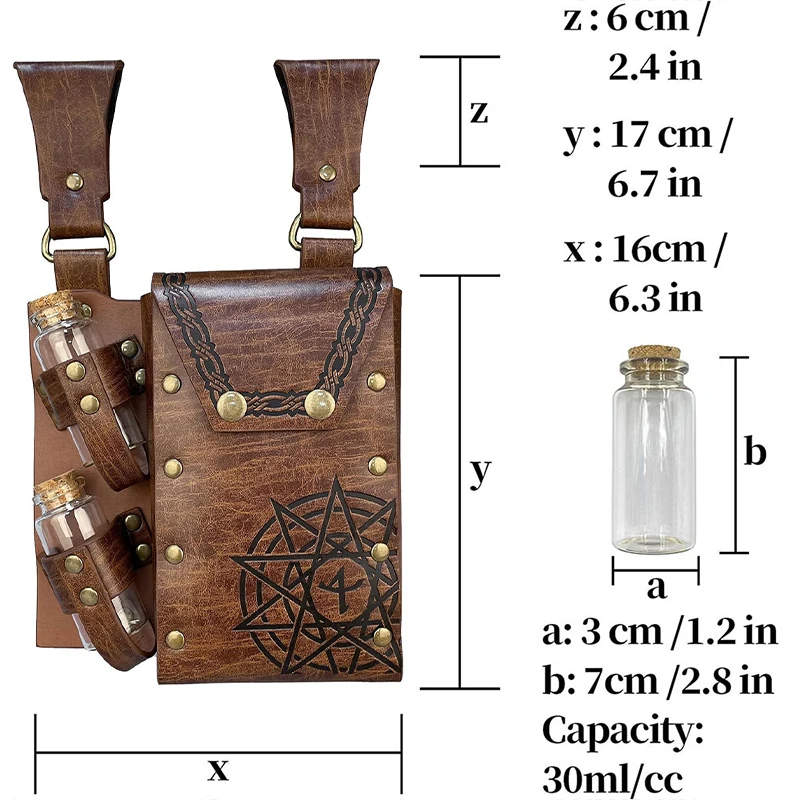 Medieval Fantasy Alchemy Bottle Waist Bag PU Leather Pouch With 2 Cork Potion Belt Bag Medieval Viking Wizard Cosplay Props