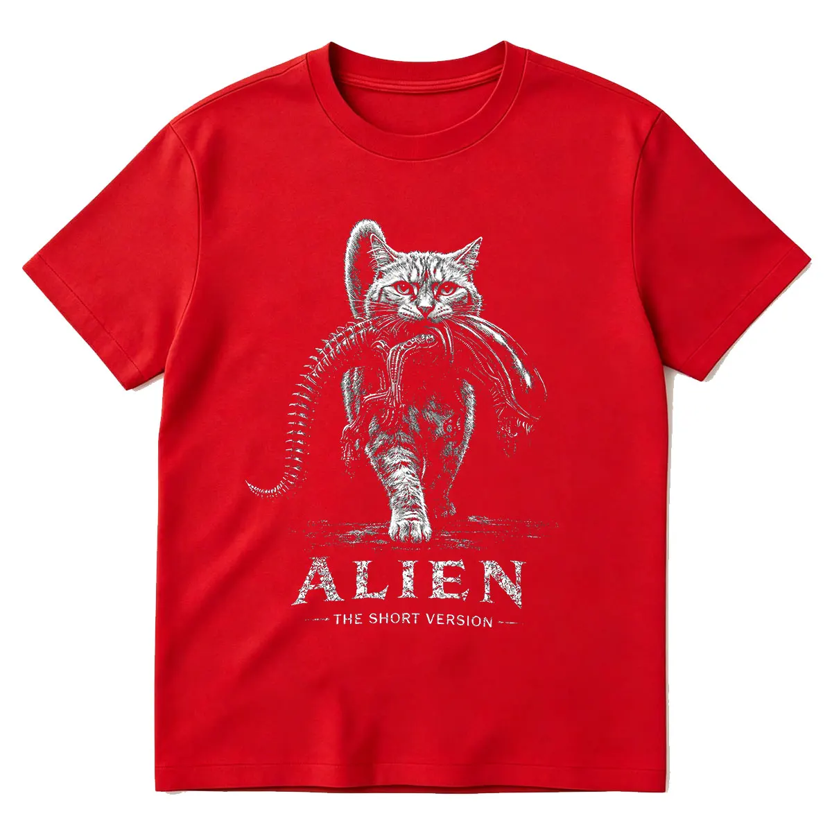 Alien The Short Version Cat Sci-Fi Horror Parodie Grafik Lustige Meme T-Shirts Herren Damen Kleidung Baumwolle Kurzarm T-Shirts – Detail 7