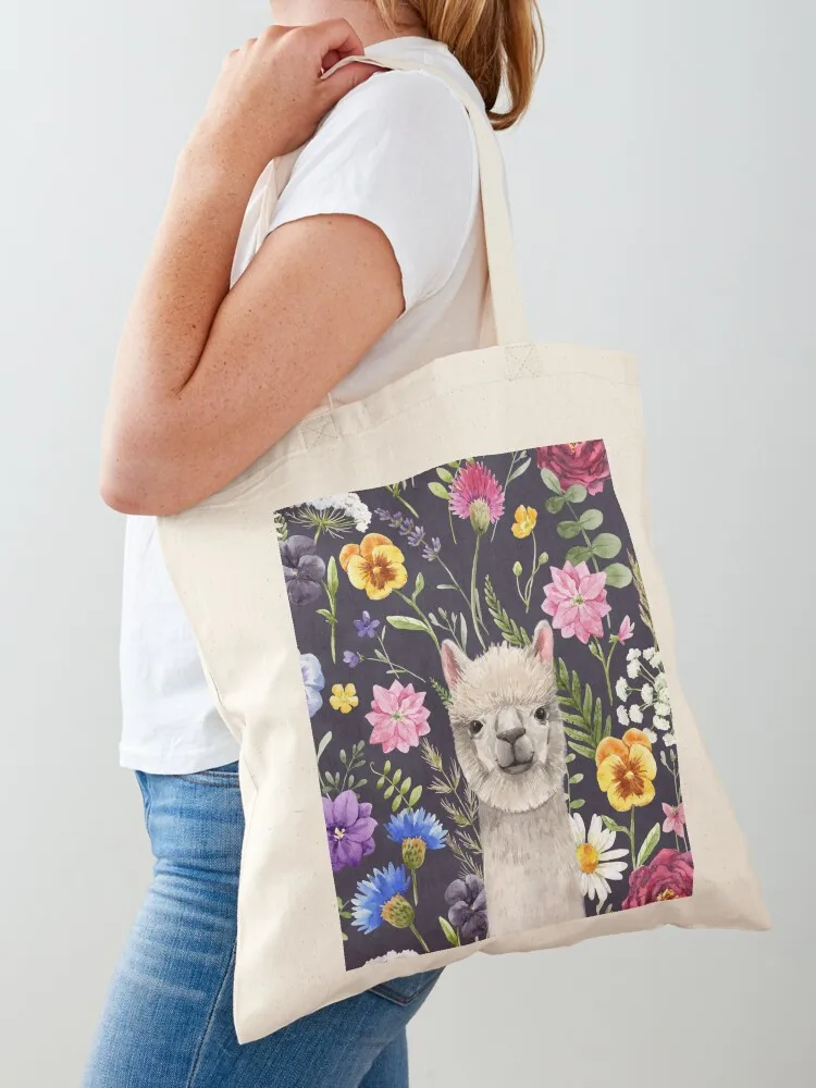 Wildflower Alpaca Tote Bag reusable grocery bags Shopping bags shopper bag women canvas Canvas Tote Bag