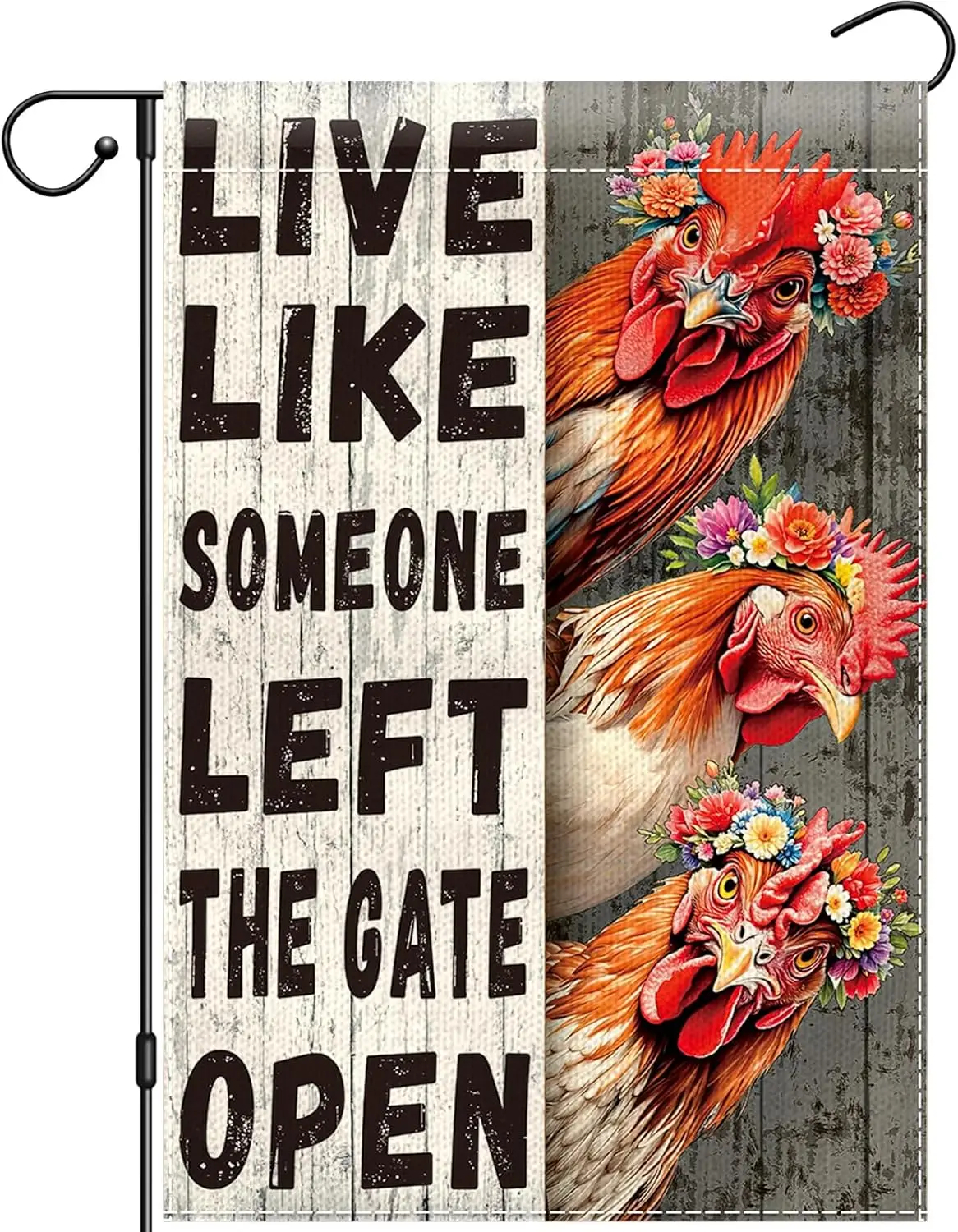 Funny Chicken Farm Coop Garden Flag 12x18 Double Sided, Like Someone Left The Gate Open Vintage Decor Sign, Fanciful Rooster PPM