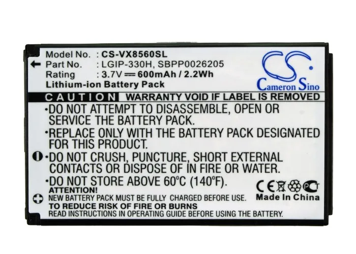 

Mobile,Smart PhoneReplacement Battery For LG: Chocolate 3, VX8560 LGIP-330H, SBPP0026205--600mAh/2.2Wh--3.7V--Li-ion