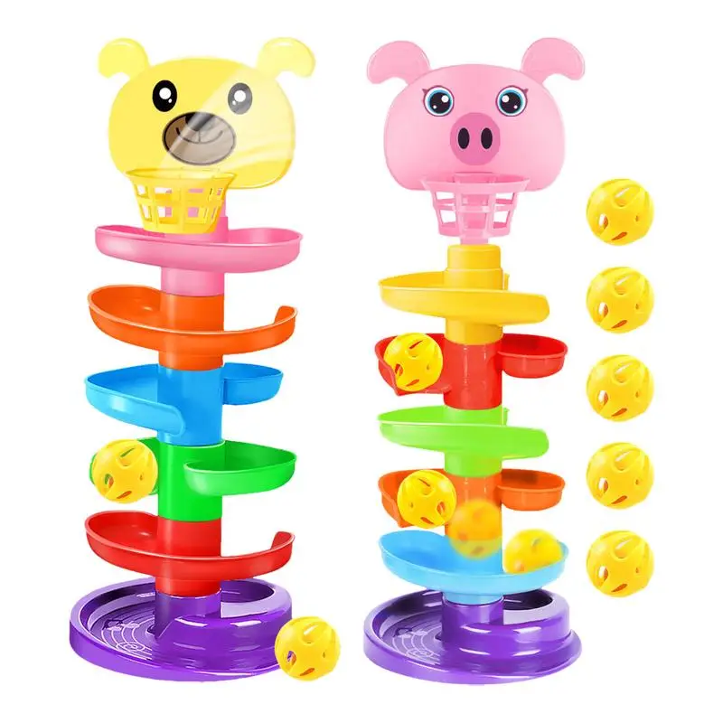 

Ball Drop Toy 6 Layers Cute Stacking Tower With 5 Rolling Balls Educational Preschool Learning Games Detachable Portable Early