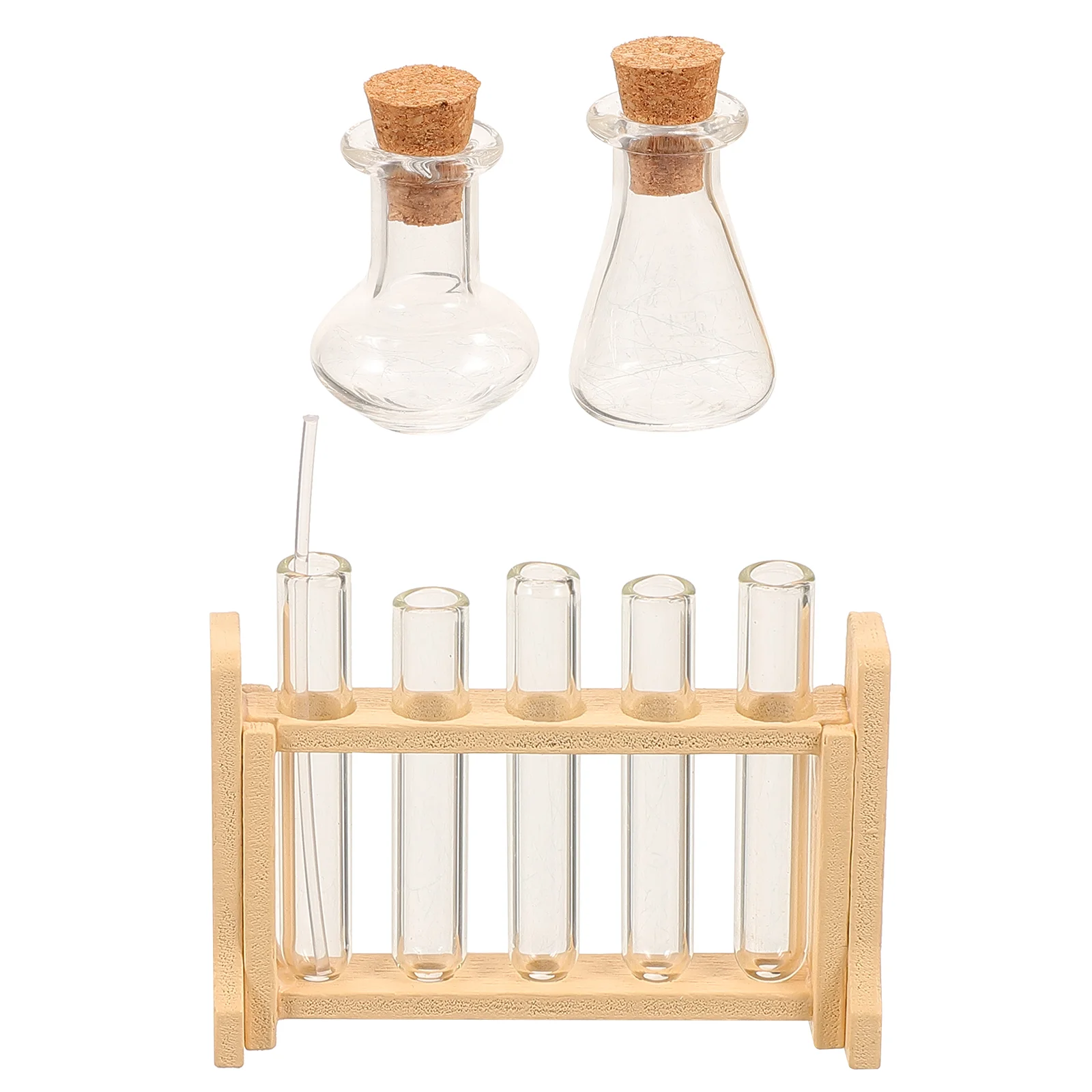 Dollhouse Mini Glass Test Tube Set Rack for Science Experiment Toy Simulation Childrens Toys