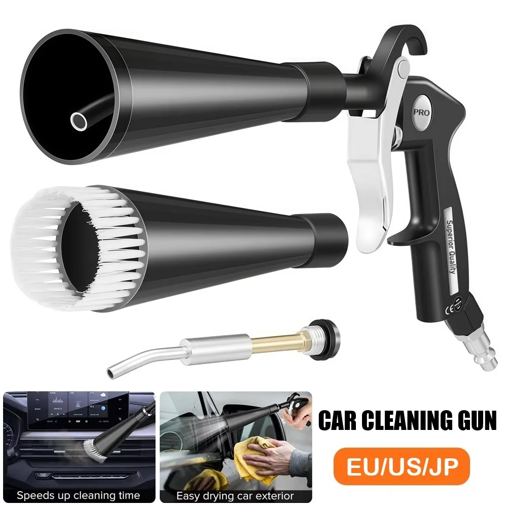 1 Set High-Pressure Car Cleaning Gun EU/US/JP Standard With Nozzle Detail Brush Air Blow for Interior Outer Quick Dirt Removal
