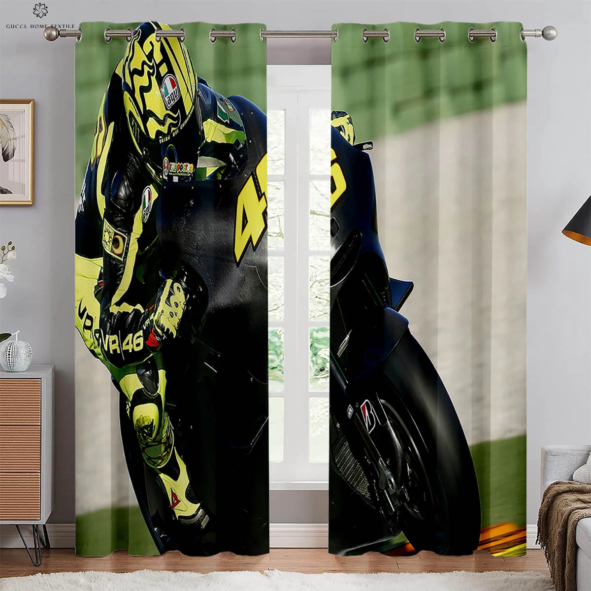 Road Racing Motorcycle 3D Stereo Printing Curtains Bedroom Boys Room Living Room Kitchen Decorative Curtains 2 Pieces