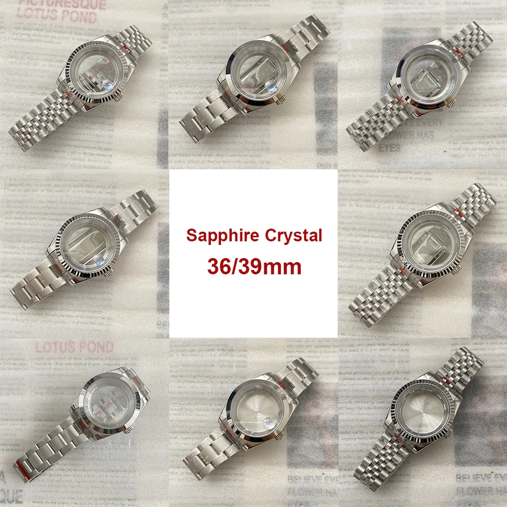 

36mm/39mm Date just Watch Case Sapphire Sapphire Glass 316L Stainless Steel Strap Fit NH35/NH36 Movement Watches Accessories