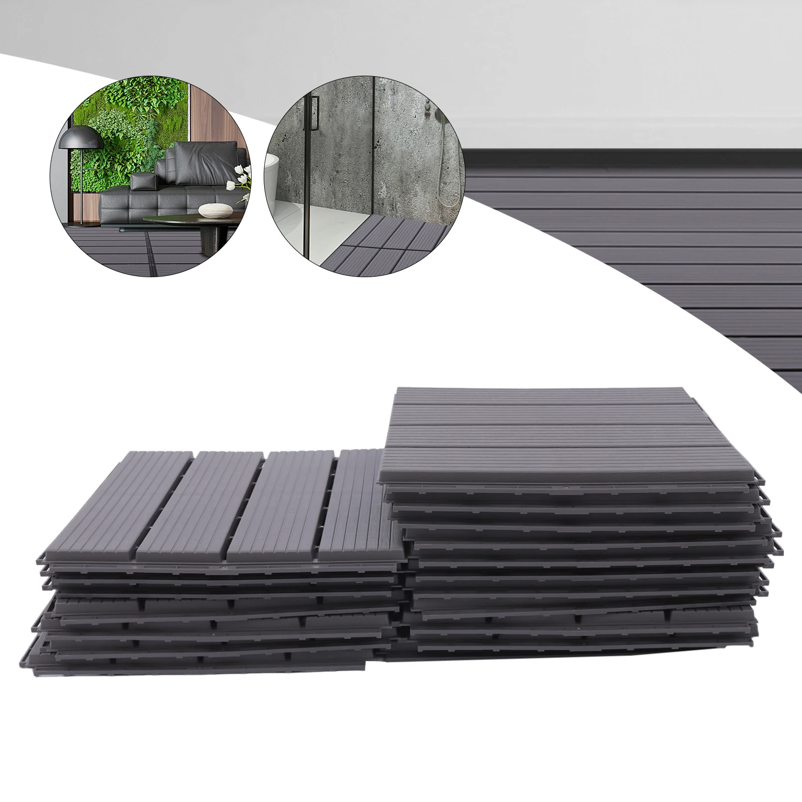 22 PCS Wood Plastic Composite Patio Deck Tiles, 12”x12” Interlocking Decking Tiles Non-slip, for Indoor & Outdoor