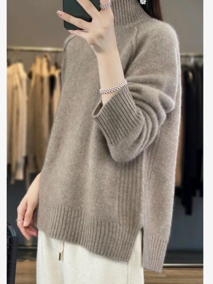 

High-Ne Camere Sweater Women's Open-Cut oulder Woolen Base irt Comfortable Soft Wool Long Sve Knitted Color