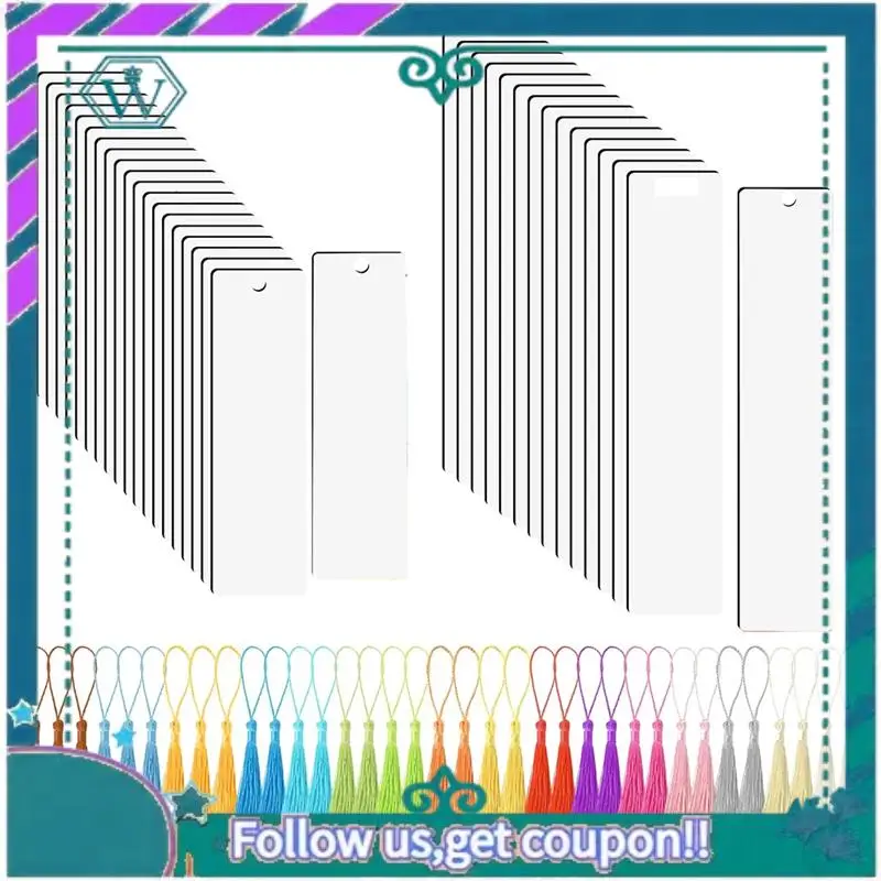 35 Pcs Sublimation Bookmark Blank Heat Transfer MDF Bookmarks DIY Bookmarks With Hole And Colorful Tassels For Crafts