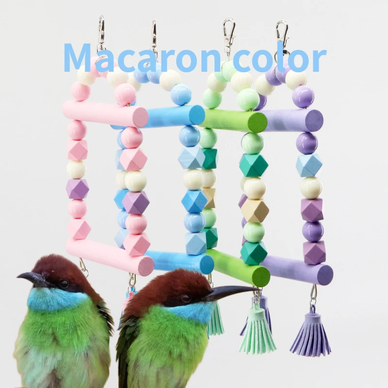 Macaron Colored Bird Climbing Frame Swing Toy with Bells Bright Colors Parrot Hung Toy for Cockatiels Parakeets Bird Accessories