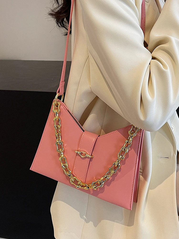 Fashion Versatile Thick Chain Small Bag Women's 2024  Spring/Summer Trend Personalized Simple Shoulder Bag Simple Commuting Bag