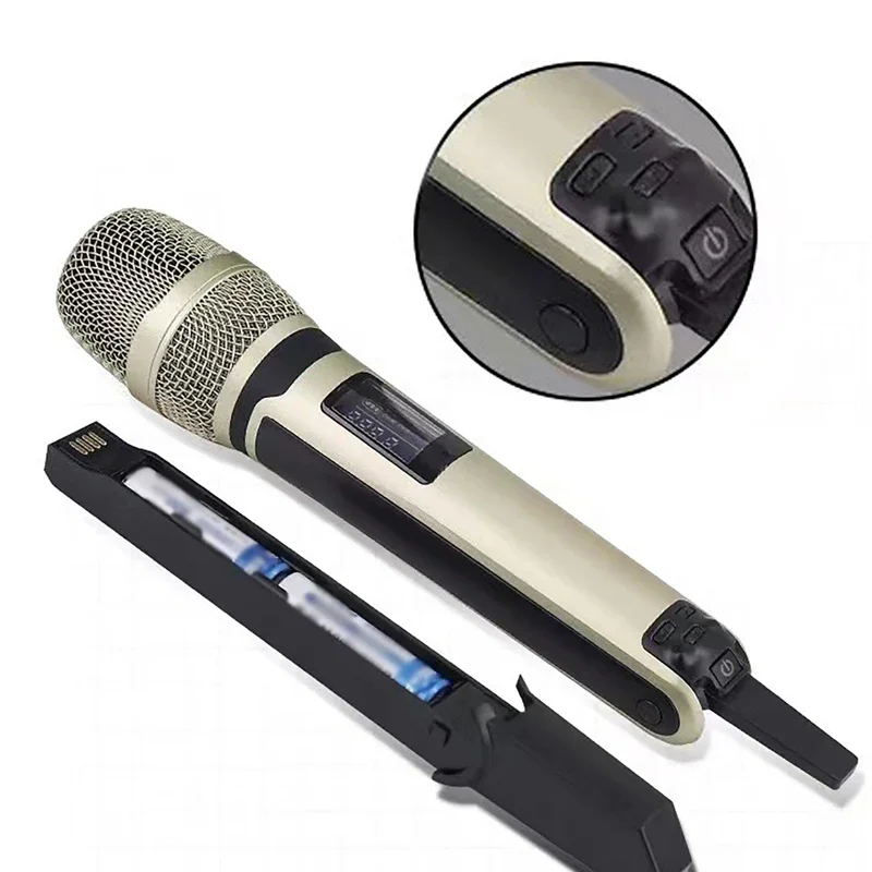 Professional Wireless Microphone System Dual Channel UHF Dynamic Microphone for Karaoke Stage Performance Conferences Speeches